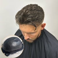 Prothèse capillaire pour hommes, cheveux indiens naturels, lisses, avec système de patch frontal à effet peau, base PU intégrale réaliste, technique V-Loop, densité 100%