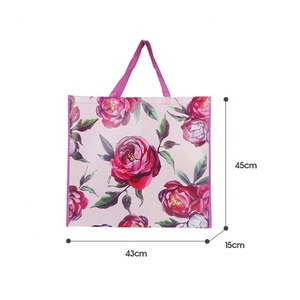 Bolsas de Mano Ecológicas de PP Reciclado con Logotipo Personalizable, Diseños Florales, Bolsas de Compras Reutilizables con Cierre de Gancho y Bucle - Product Image 6