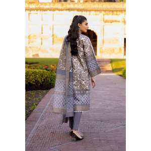 Traje de Verano Casual de 3 Piezas en Corduroy Gris con Estampado a Bloques para Mujer - Product Image 3