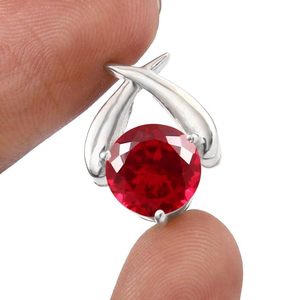 925 Sterling <b>Silver</b> Lab Grown Ruby Round Cut Wedding Engagement Pendant Women's <b>Charm</b> <b>Silver</b> Plated Classic Style - Product Image 1