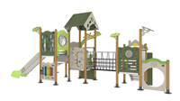 Aire de jeux extérieure pour enfants avec toboggans et cordes Série bois écologique