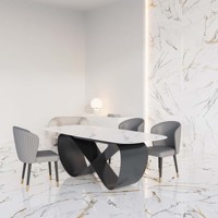 Table basse décorative moderne en pierre frittée italienne blanche et argentée avec structure en acier inoxydable, fabriquée en Italie