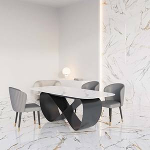 Mesa de Centro Moderna para Sala de Estar con Cubierta de Mármol y Estructura de Acero Inoxidable - Product Image 3