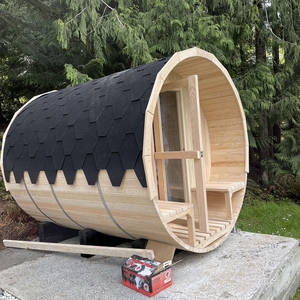 ห้องซาวน่ากลางแจ้งทรงกระบอกสำหรับพักผ่อนในสวนหลังบ้าน ทำจากไม้เฮมล็อกเพื่อสุขภาพ พร้อมจำหน่าย - Product Image 2