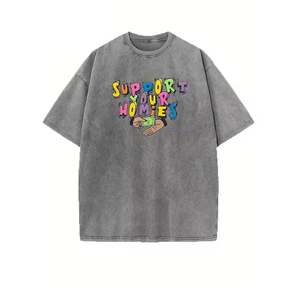 เสื้อยืดคอกลมโอเวอร์ไซส์พิมพ์ลายดิจิตอลปักลายปักแขนสั้นเสื้อขนาดใหญ่ไหล่ตกสีตัดกัน - Product Image 5