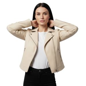 Chaqueta de Motociclista de Cuero Crema Resistente al Viento para Mujer, Estilo Motociclista Personalizado, Venta al por Mayor en Grandes Cantidades, Chaqueta de Cuero Genuino de Fábrica para Mujer - Product Image 1