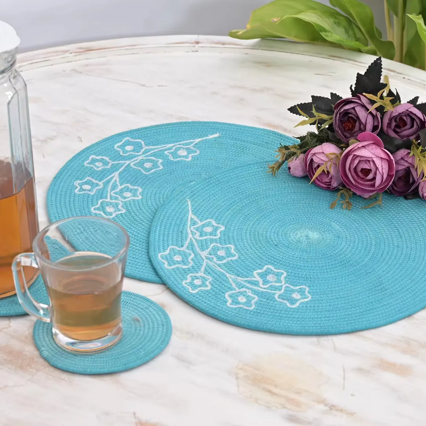 Chất Lượng Cao Handmade Vòng Placemat Thêu Sọc Thiết Kế Bông Đay Pha Trộn Cho Bàn Ăn Nhà Khách Sạn Sử Dụng Ngoài Trời