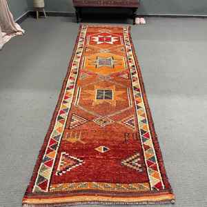 3x11.5 ft Vintage Rug, <b>Runner</b> Turkish Rug, <b>Red</b> Plants & trees Rug - Product Image 1