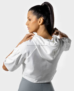 Nouvelle arrivée en gros femmes haut court à manches longues entraînement Fitness Gym Yoga vêtements d'hiver décontracté solide tricoté sweats à capuche pour femme - Product Image 3