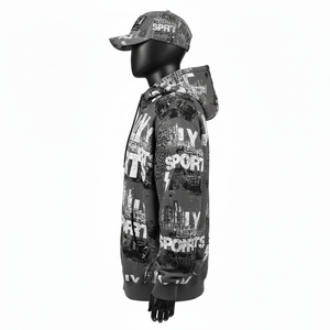 Sudadera con Capucha de Forro Polar de Poliéster Premium con Estampado Gráfico Completo en Gris y Negro, Logotipo Personalizado por Sublimación, Sudadera Básica con Cremallera - Product Image 3