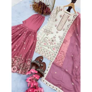 Conjunto de Top y Palazzo Bordado con Dupatta para Mujer de Diseñador - Product Image 3