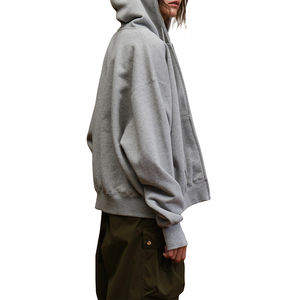 Sweat à capuche vintage pour femme en jersey de coton patchwork, surdimensionné, avec fermeture éclair, couture extérieure, cordon de serrage, manches longues - Product Image 4