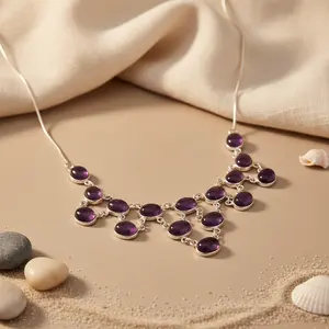 Collier en argent 925 avec améthyste pour femmes, bijoux en pierres précieuses tendance - Product Image 1