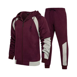 Survêtement de sport promotionnel Ensemble de survêtement à capuche de couleur unie personnalisé Pull à fermeture éclair Ensemble de joggings à panneau à rayures latérales en vente - Product Image 4