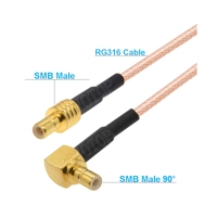 Câble coaxial RF RG316 de 50 cm, SMB mâle/femelle, droit/à angle droit, 50 ohms, rallonge/raccordement pour radio satellite