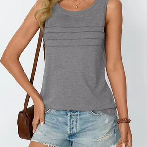 Femmes débardeurs 2025 été habillé Blouses décontractées sans manches fluide col rond tenues basique à la mode vêtements impression numérique - Product Image 4