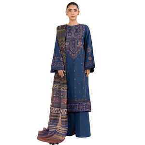 OEM ชุดเดรสลำลองแขนยาวสำหรับผู้หญิงใส่ทำงาน, ชุดเดรสลำลองระบายอากาศปักลายลูกไม้มีกระดุมซิปลายปากีสถาน - Product Image 1