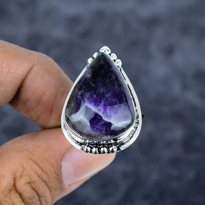 Chevron améthyste 925 argent Sterling hommes et femmes Unique bohème anneaux de mariage à la main forme de poire pierres précieuses réglage de la lunette - Product Image 2