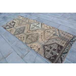 3.1x8.9 ft Turkish <b>Rug</b>, Vintage <b>Runner</b> <b>Rug</b>, Brown Beige Solid <b>Rug</b> - Product Image 2