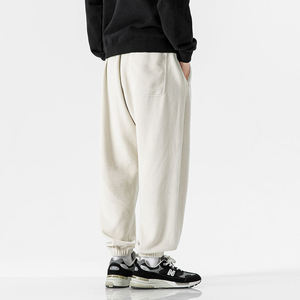 Pantalones de lana para escalar 350G, tela suave cálida con cintura con cordón y bolsillos con cremallera, pantalones holgados para hombres y mujeres - Product Image 2