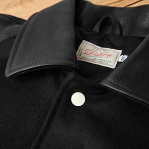 Veste universitaire en faux cuir véritable et col Byron Streetwear Melton Wool Body Welts Pockets Black Varsity Jackets - Product Image 3