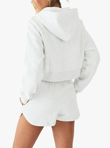 Hot Selling Women's 2-Piece Oversized Zipper Hoodie Short Set Embroidered Lace Vintage Summer Casual Wear - Product Image 5