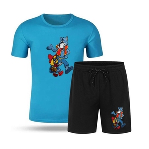 Ensemble décontracté d'été Hip Hop unique et simple pour hommes T-shirt en coton respirant avec short imprimé Motif tricoté respirant - Product Image 1