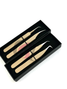 Pince à épiler d'extension de cils à 45 et 90 degrés, revêtement en poudre brun clair, outils de beauté à pointe argentée - Product Image 4