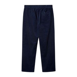 Pantalon homme anti-rides uni teint en filature à taille élastique en velours côtelé bleu marine avec poche latérale zippée, fabriqué en coton 100% doux - Product Image 2