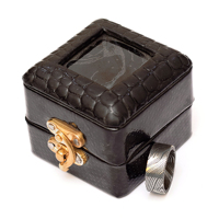 Boîte à bague Burraq Classic en acier Damas, faite à la main, avec sertissage clos, cadeau idéal pour papa, petit ami - Unisexe, usage quotidien, OEM
