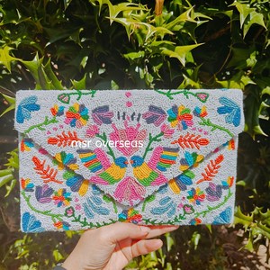 Femmes élégantes perles de rocaille broderie pochette sac à main mode messager Style bouton chaînes Polyester doublure perlée voyage - Product Image 3