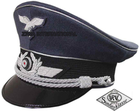 Casquette à visière ZIWA INTL pour généraux de l'Aviation allemande de la Seconde Guerre mondiale, avec insignes brodés, bord incurvé, 100 % laine, pour usage extérieur, style authentique
