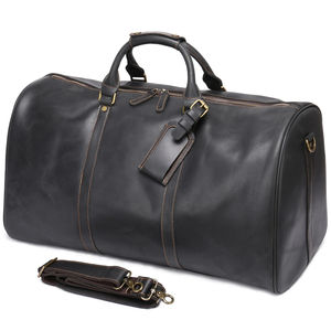 Men Women Leather Duffel <b>Bag</b> Custom Logo Large <b>Carry</b> <b>on</b> <b>Bag</b> Travel Tote Genuine Leather Duffel <b>Bag</b> With Custom Pockets - Product Image 3