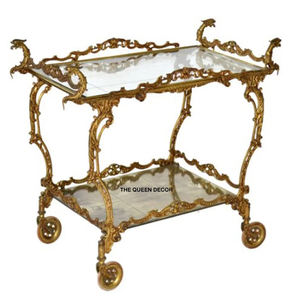 Chariot de service à la chambre, articles de bar, bouteilles, fournitures, métal et verre, qualité supérieure, couleur or, chariot de service créatif fait à la main - Product Image 3