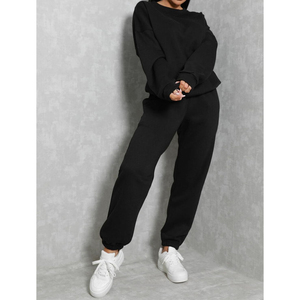 Cá Nhân Thấp Moq Sẵn Sàng Để Tàu Trong Kho Mồ Hôi Phù Hợp Với Đồng Bằng Màu Đen Lỏng Phù Hợp Với Tùy Chỉnh Làm Phụ Nữ Mồ Hôi Áo Sơ Mi & Quần Skinny - Product Image 3