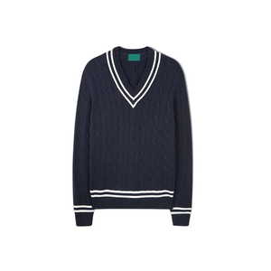 Vente en gros de pull à col en V avec logo personnalisé pour hommes pull de cricket en tricot torsadé vêtements d'hiver décontractés à manches longues imprimé/motif avec bas quantité minimale de commande - Product Image 1