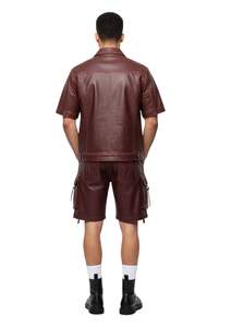 Pantalones Cortos Cargo de Cuero Genuino Color Vino Tinto para Hombre, de Primera Calidad, con Bolsillos Utilitarios, a la Moda - Product Image 5