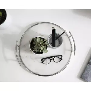 Bandeja Redonda Moderna de Mármol, Diámetro Plateado, Bandeja Decorativa de Mármol Blanco para Exhibición y Almacenamiento - Product Image 5