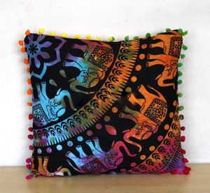 Handmade 100% Cotton <b>Peacock</b> Mandala Square Pillow Cases <b>Cushion</b> Covers Set of 4 Modern Style By Indian Consigners - Product Image 1
