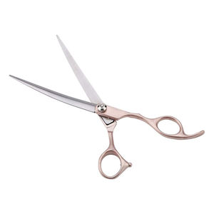 Ciseaux de toilettage à manche de couleur avec lames tranchantes incurvées Ciseaux de toilettage pour poils d'animaux en acier métallique avec vis réglable - Product Image 1