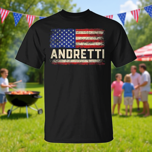 T-Shirt con Nome Andretti e Bandiera Americana, Abbigliamento Promozionale per Riconoscimento del Nome - Product Image 3