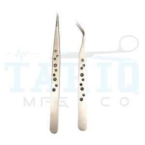 Ensemble de pinces à cils en acier inoxydable de qualité supérieure, 2 pièces, couleur argent, pointe pointue, instrument de beauté par TARIQ MFG CO - Product Image 1