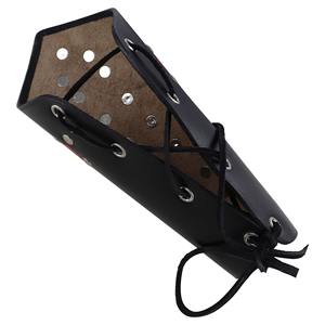 Brassard en cuir médiéval à lacets fabriqué à la main avec logo personnalisé Holy Warrior en artisanat du cuir de qualité supérieure noir et rouge - Product Image 2