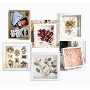 Set of 5 3D Wooden Display <b>Frames</b> 2 White Square 23x23 cm and 3 <b>Grey</b> Rectangular 20x23 cm with Pins and Screws Included - Product Image 6