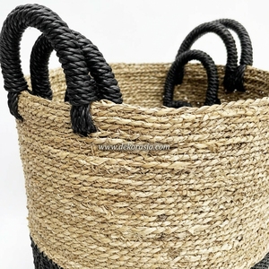 Set 2 Colorful Natural <b>Seagrass</b> <b>Storage</b> <b>Baskets</b> Rope Handles Eco-Friendly Multifunction Woven Household <b>Storage</b> Home Decor - Product Image 4