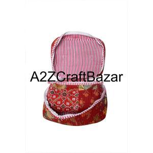Handmade Quilted 100% Pure Cotton Cosmetic Organizer <b>Makeup</b> <b>Bag</b> Large Travel For Pouch Zipper Closure Multifunctional <b>Vanity</b> Set - Product Image 2