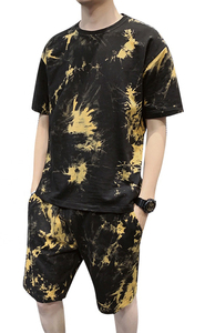 Venta al por mayor personalizado de los hombres de manga larga de cuello redondo sudadera y pantalones cortos conjunto de chándal Co-Ord Tie Dye verano conjunto de pantalones cortos - Product Image 5