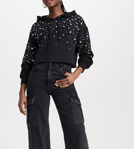 เสื้อฮู้ดดี้ประดับเพชร ขายดี ผ้าหนา 400gsm สกรีนโลโก้ได้ ทรงหลวม ไหล่ตก สีพื้น - Product Image 4