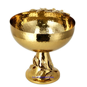Golden Plated Decorative <b>Bowl</b> Aluminum Stainless Steel Metal Top Base Leaf Shape Food Fruits <b>Serving</b> <b>Bowl</b> - Product Image 1