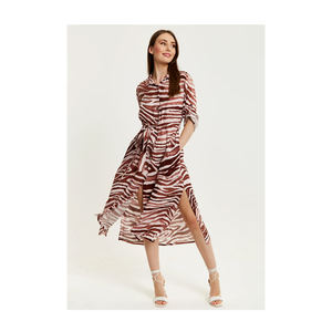 Modern Design Brown Zebra Print Floral <b>Midi</b> <b>Chiffon</b> Shirt <b>Dress</b> for Women High Demand Logo Back Available Wholesale Price India - Product Image 1